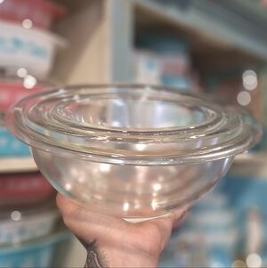 1940's 3 Pyrex Clear Mixing Bowls, Vintage Pyrex Nesting Bowl Set, Utility Bowls